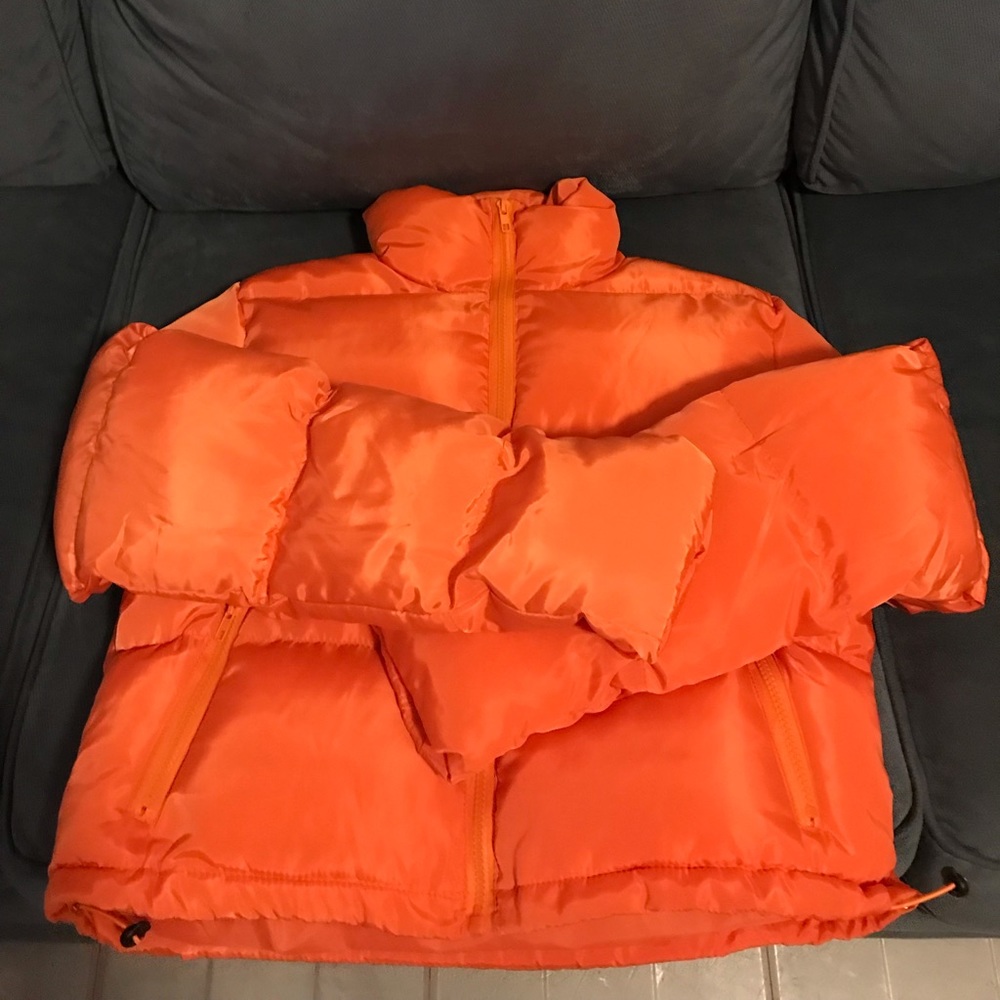 Orange Cropped Puffer Jacket
